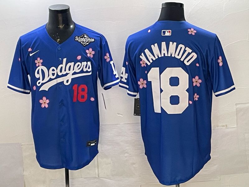 Men Los Angeles Dodgers #18 Yamamoto Blue Sakura Edition 2026 Nike MLB Jersey 0019->los angeles dodgers->MLB Jersey